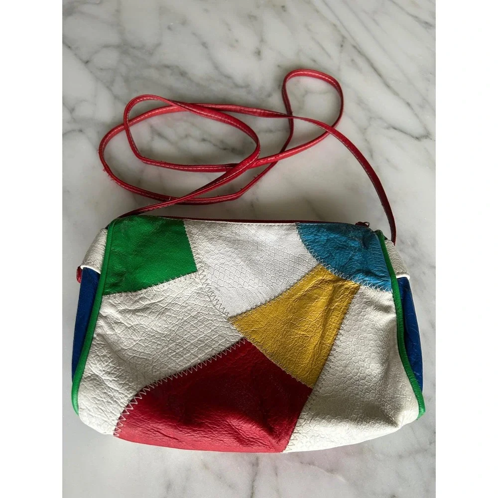 Sereta Vintage 90s‎ Patchwork Leather Crossbody Bag Primary Colorblock Pop Art